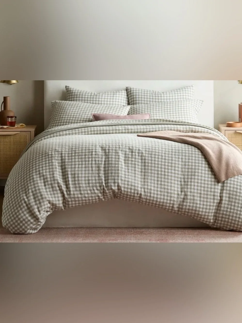 NWOT Quince European Linen Gingham 1 Piece Duvet Cover, Full/Queen (Willowleaf)
